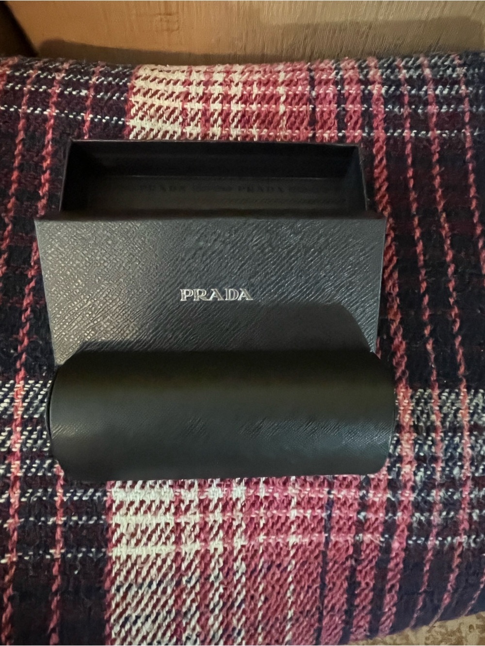 PM050526 Prada Black Textured Sunglasses Case with Silver Logo